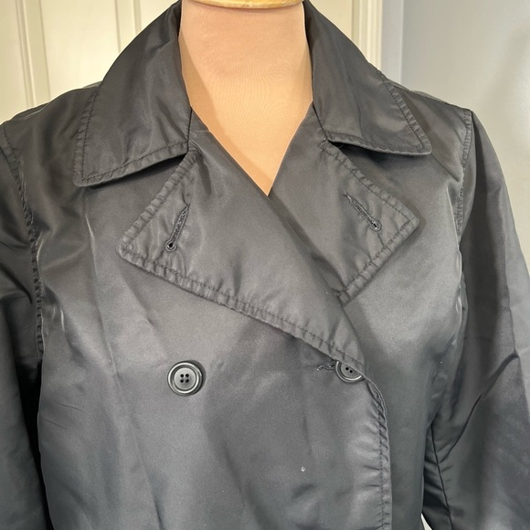 Vintage J Crew Black Double Breasted‎ Rain Coat Trench - Picture 2 of 8